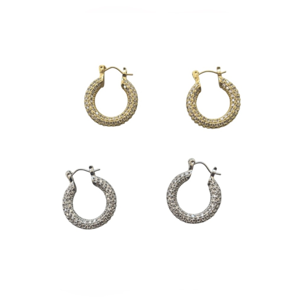 Pave CZ Hoop Earrings Stainless Steel